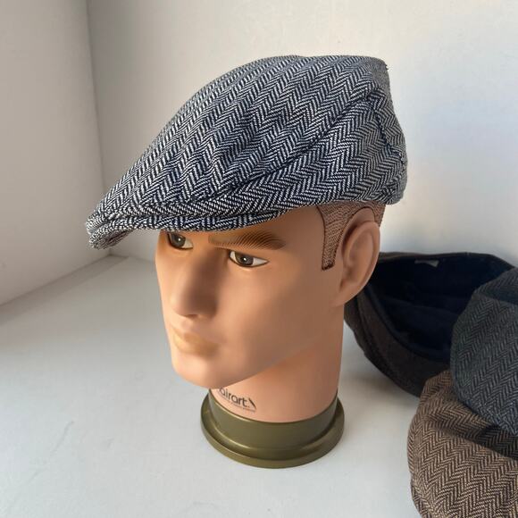4 Newsboy Caps Hats Herringbone Hunting Driving Size 7 1/2, 60 - Picture 8 of 16